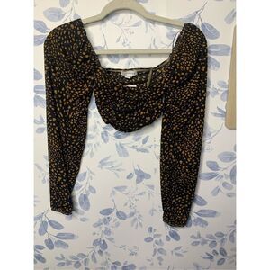 TopShop Animal Print Ruched Long Sleeve Crop Top NWT